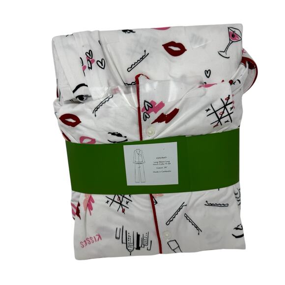NWT Kate Spade NY 2 Pc Pajama Set L NYC Print Hearts Red Trim Cozy Loungewear - Picture 3 of 8